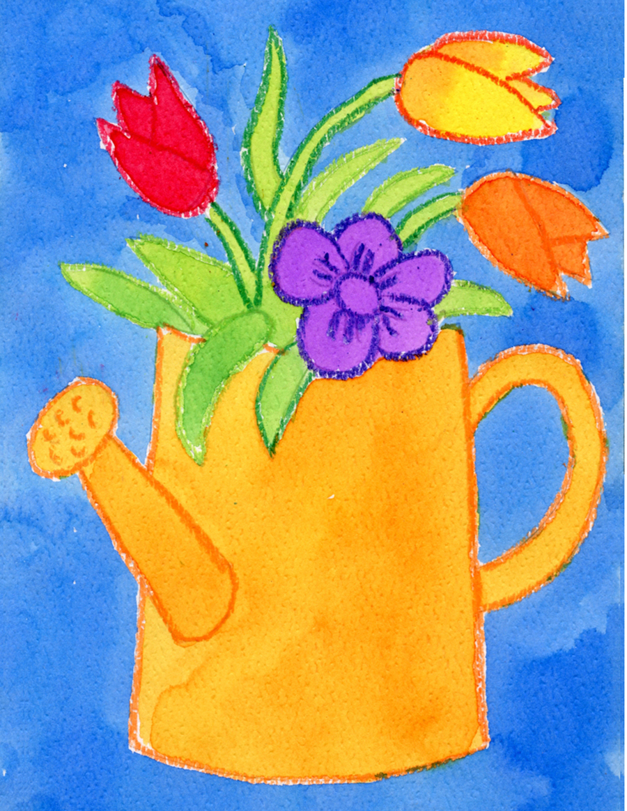 flower vase - oil pastels with crayons - kenfortes chidren online drawing  painting class - level 1, 2 kids art lesson - KenFortes visual Arts academy  Bangalore offers art courses for children