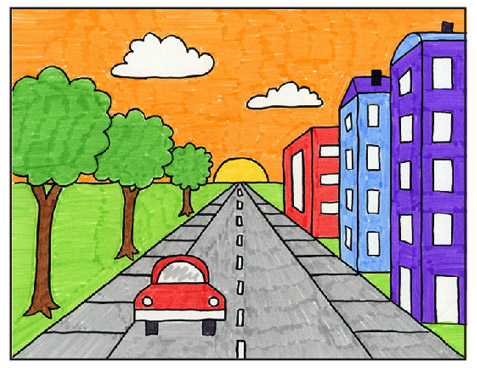 Featured image of post City Drawing Easy With Color - Color the back row of buildings in a lighter shade of grey than the second, and paint the sky as though it were dawn.