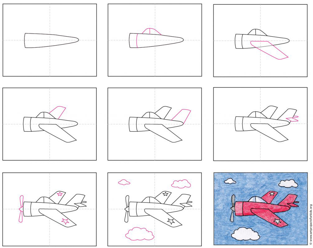 steps to draw simple airplane