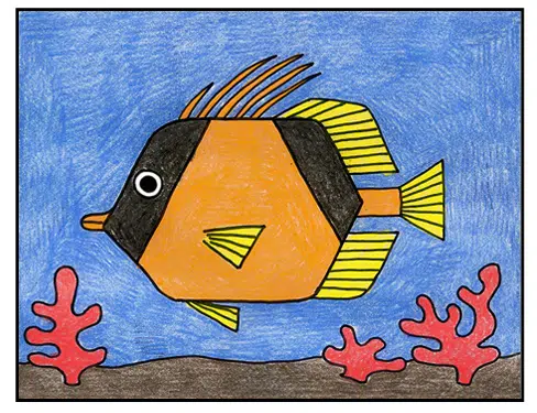 Easy How to Draw Tropical Fish Tutorial and Fish Coloring Page