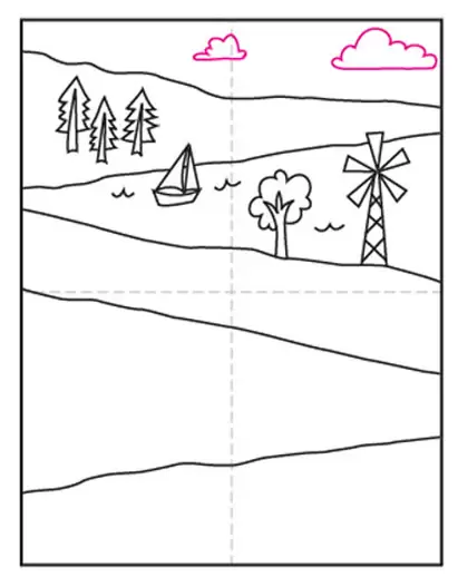 Summer Season Scenery Drawing for Beginners Step by Step 