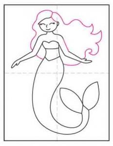 Easy How to Draw a Mermaid Tutorial and Mermaid Coloring Page