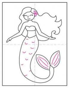 Easy How to Draw a Mermaid Tutorial and Mermaid Coloring Page