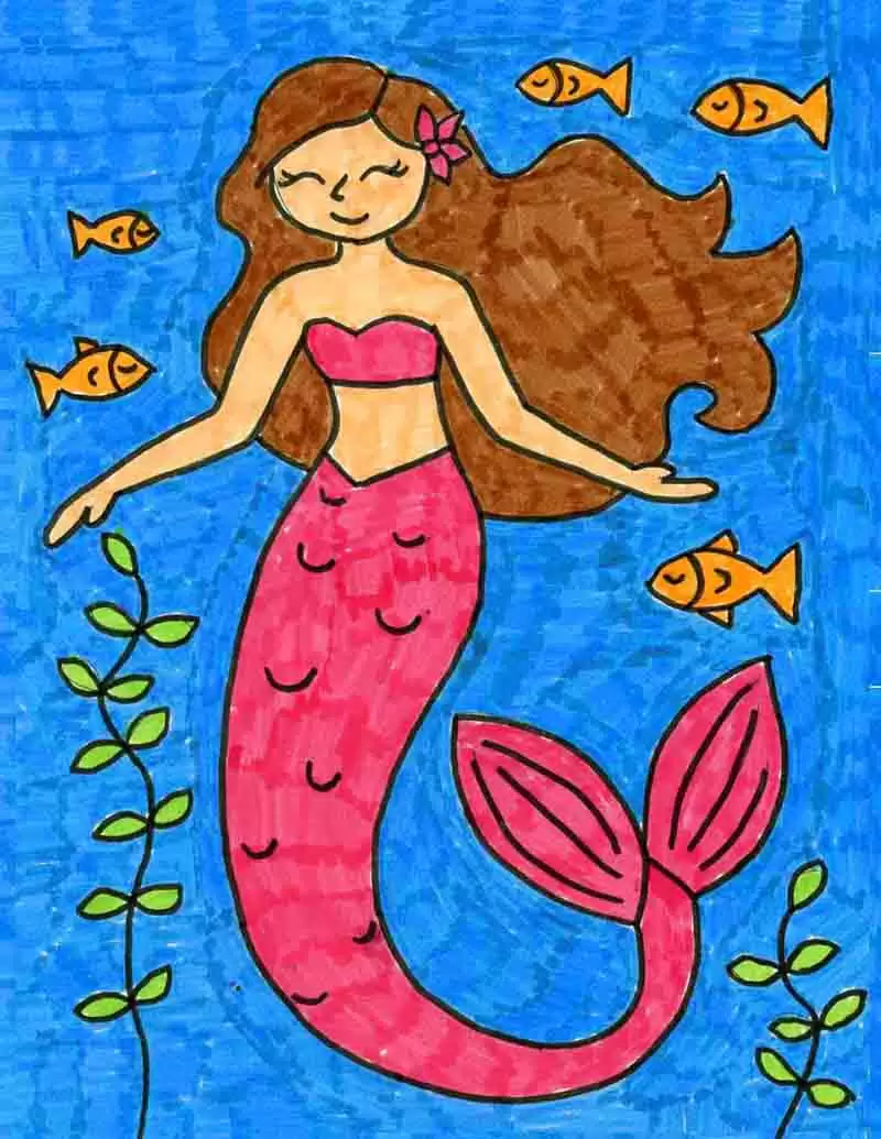Easy How to Draw a Mermaid Tutorial and Mermaid Coloring Page