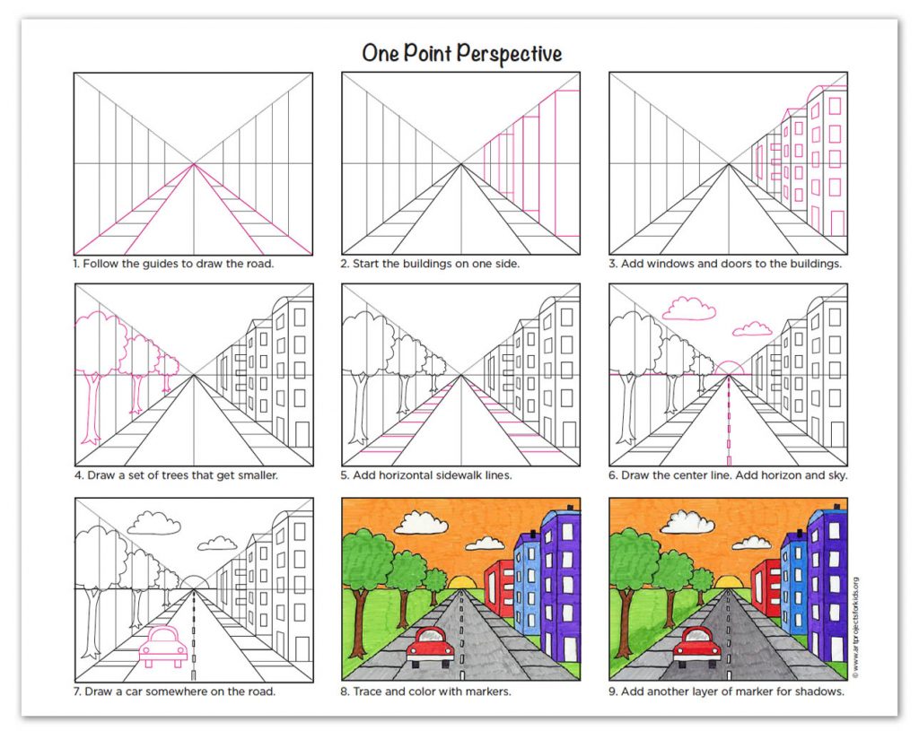  A drawing of perspective art project, made with the help of an easy step by step tutorial.