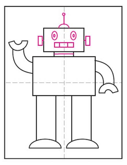 Easy How to Draw a Robot Tutorial and Robot Coloring Page