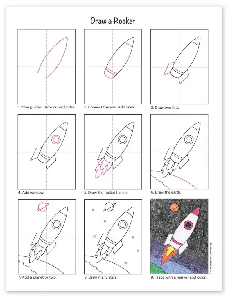 Premium Vector | Cute hand drawing by kid about rocket in space