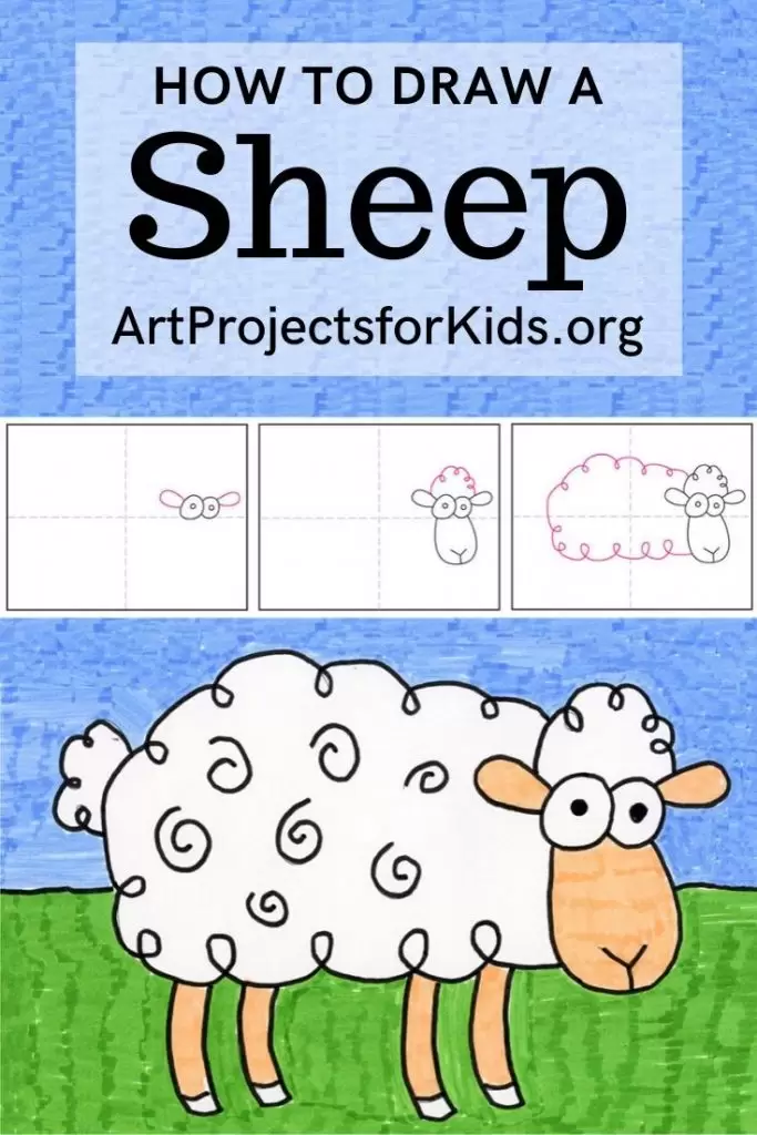 Как легко нарисовать мультяшную овцу учебник и страница раскраски овец