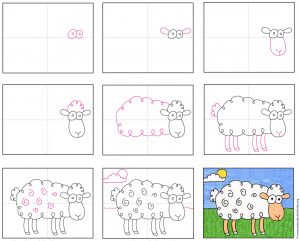 Easy How To Draw A Cartoon Sheep Tutorial & Sheep Coloring Page