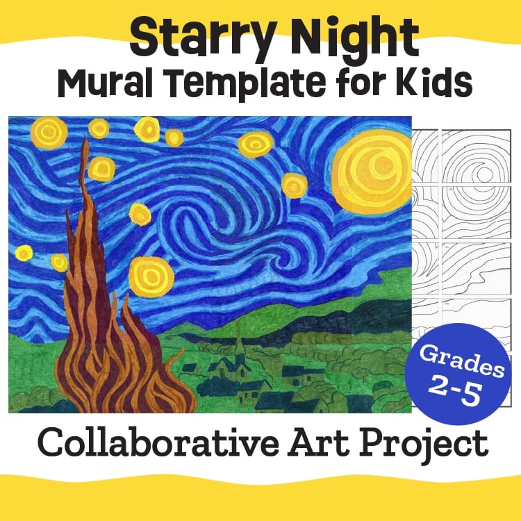 Starry Night Mural Template for Kids Collaborative Art Project