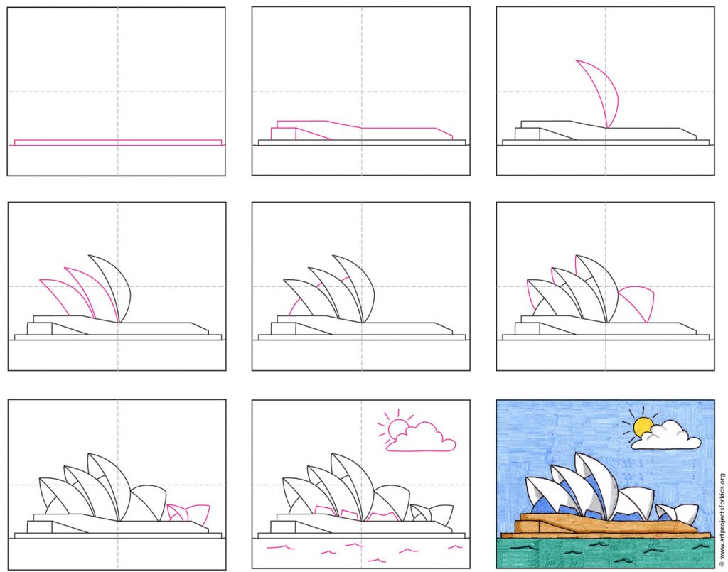 Easy How to Draw the Sydney Opera House Tutorial and Coloring Page