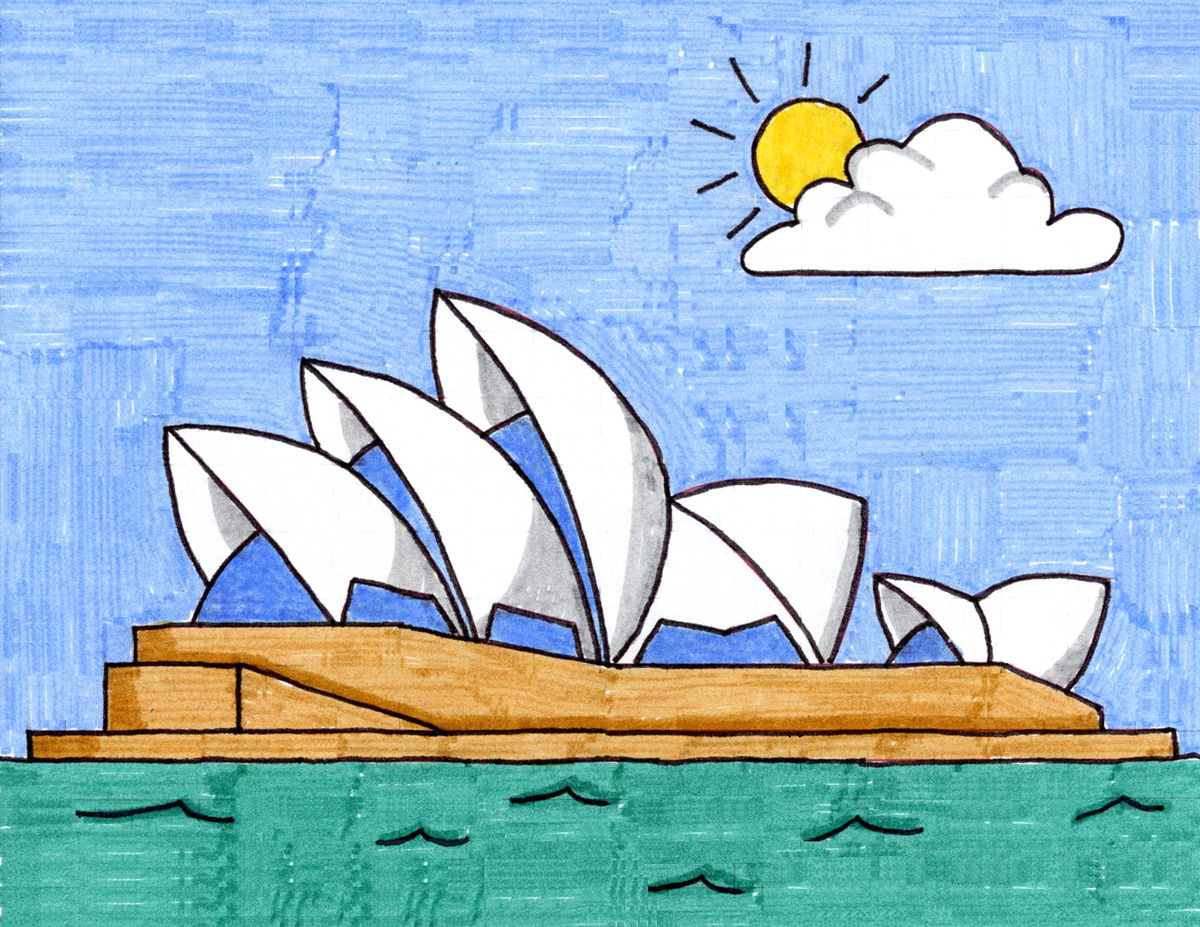 Easy How to Draw the Sydney Opera House Tutorial and Sydney Opera House Coloring Page
