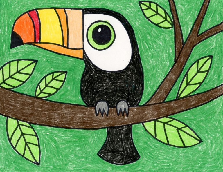 Easy How to Draw a Toucan Tutorial Video and Toucan Coloring Page