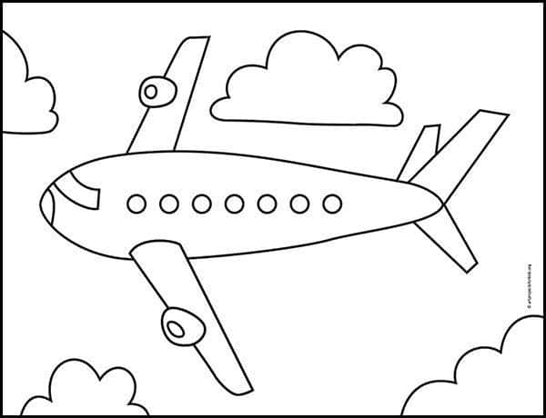 Easy How to Draw an Airplane Tutorial Video and Airplane Coloring Page