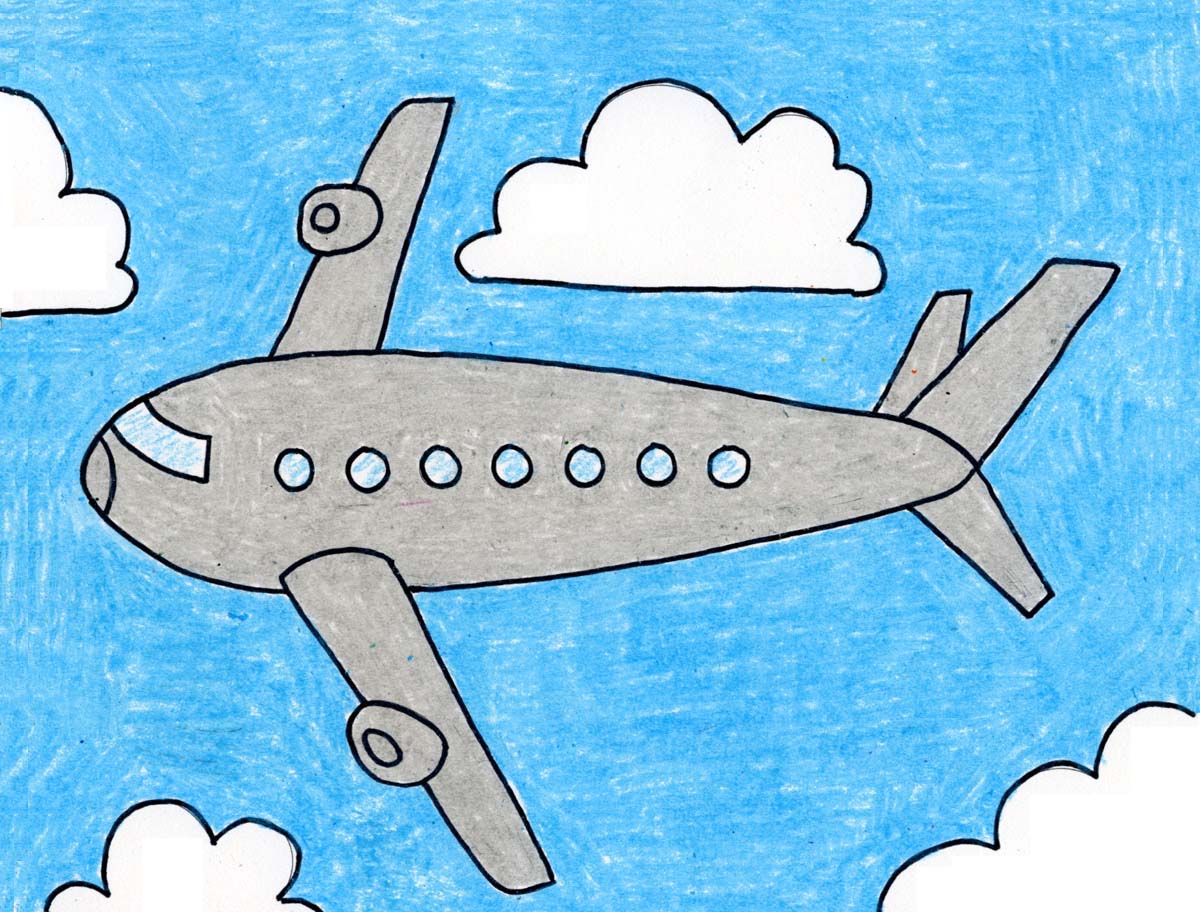 Easy How to Draw an Airplane Tutorial Video and Airplane Coloring Page