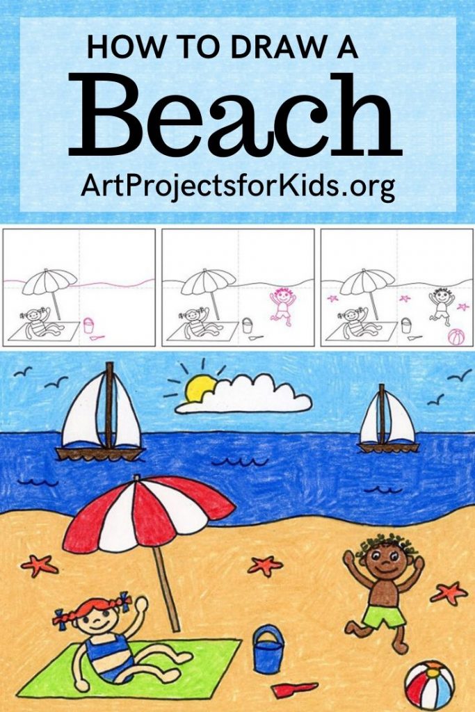 Easy How to Draw a Beach Tutorial and Beach Coloring Page