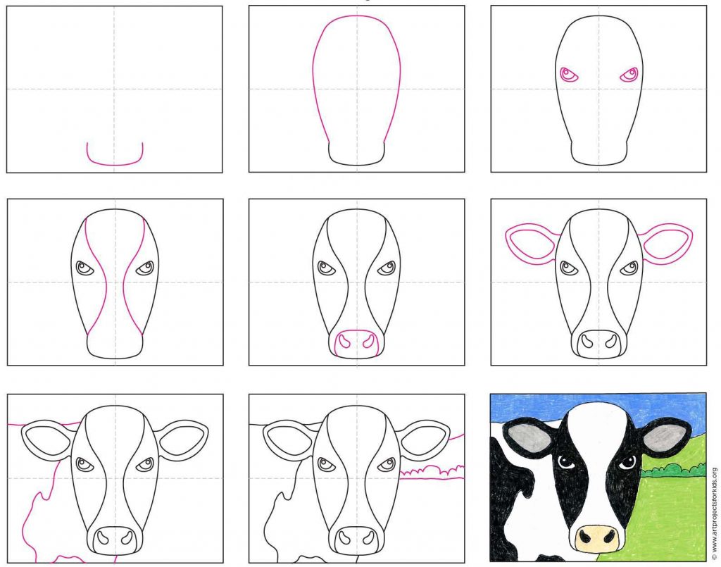 How To Draw A Cute Cow Face Step By Step - Mariiana-blog