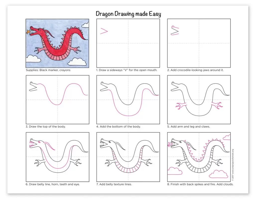how to draw a dragon step by step for kids