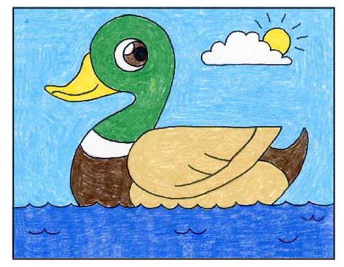 Easy How to Draw a Duck Tutorial and Duck Coloring Page