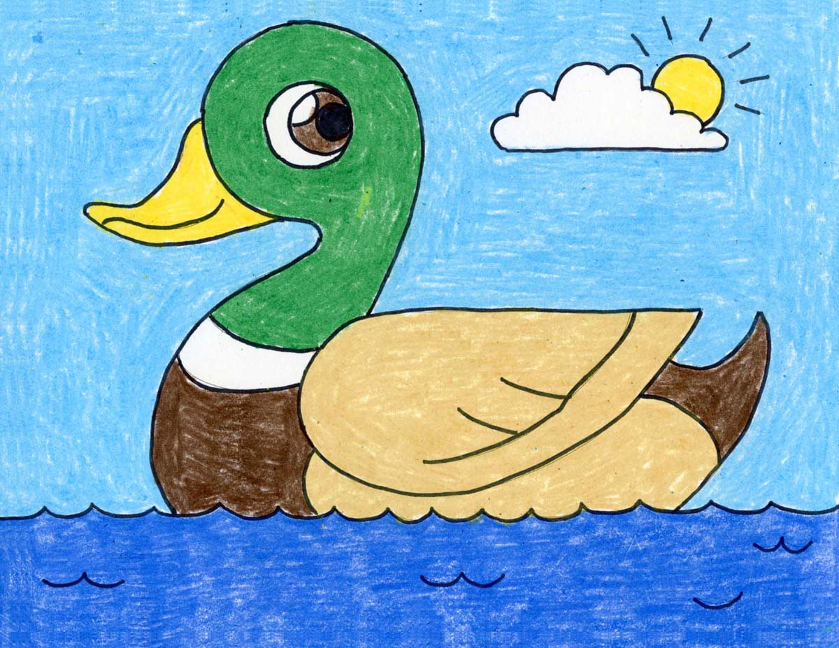 illustration a duck swimming in a lake b...