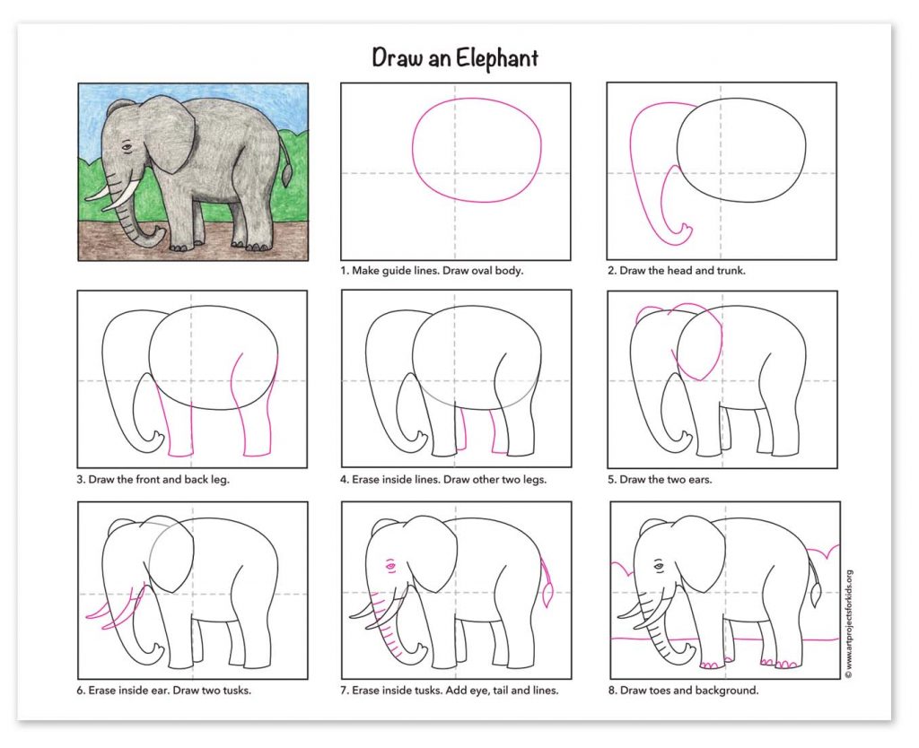 Рисунок слона для детей 1 класса