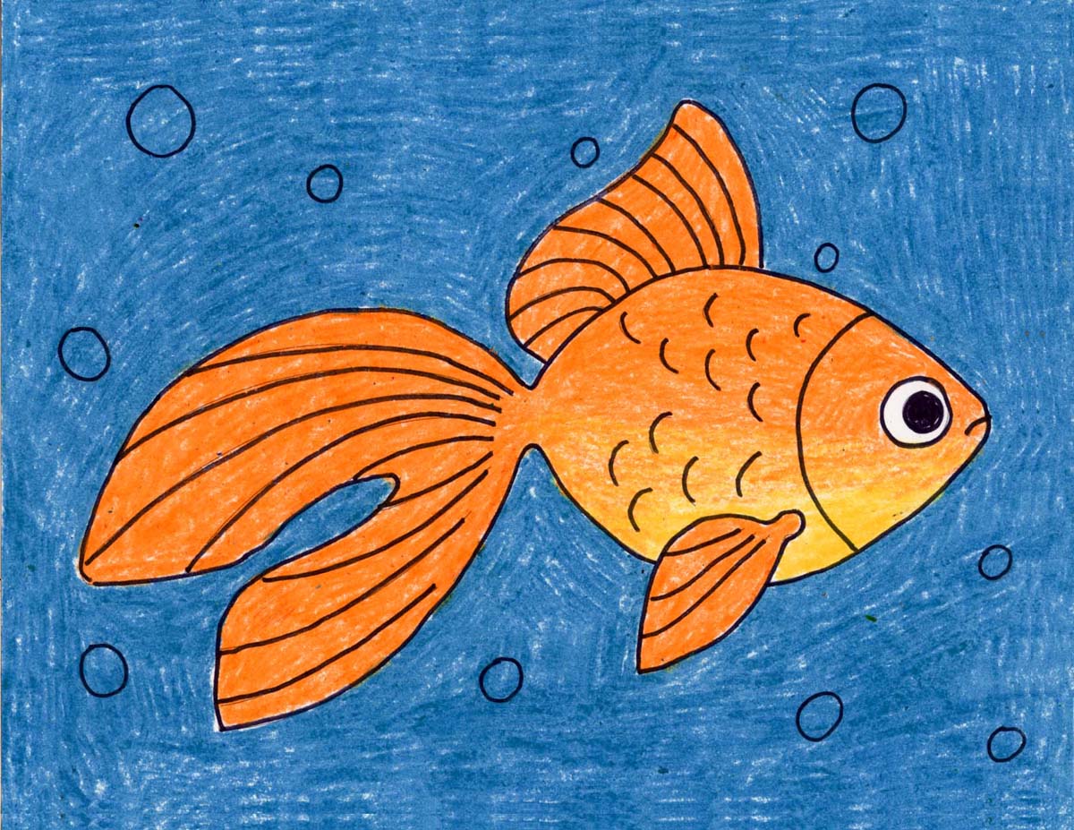 Easy How to Draw a Goldfish Tutorial and Goldfish Coloring Page