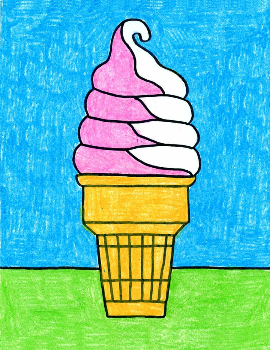 Easy How to Draw an Ice Cream Cone Tutorial Video and Ice Cream Cone Coloring Page