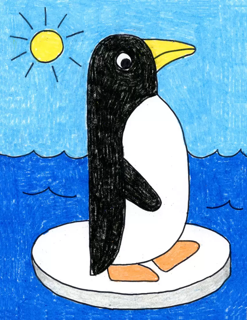 Easy How to Draw a Penguin Tutorial Video and Penguin Coloring Page