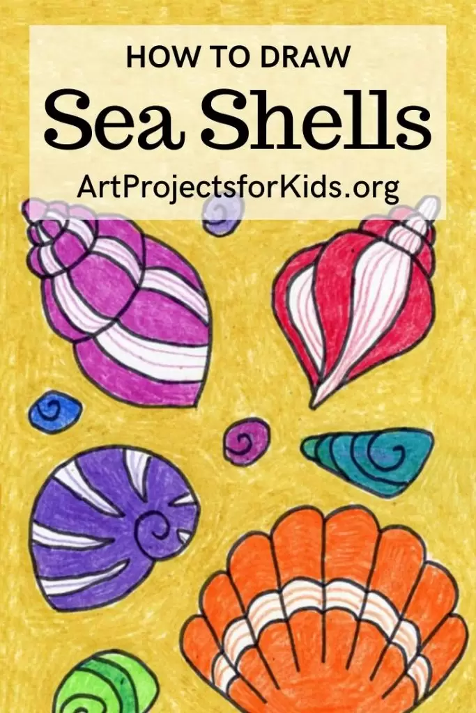 Простой учебник по рисованию морской раковины и страница раскраски морской раковины