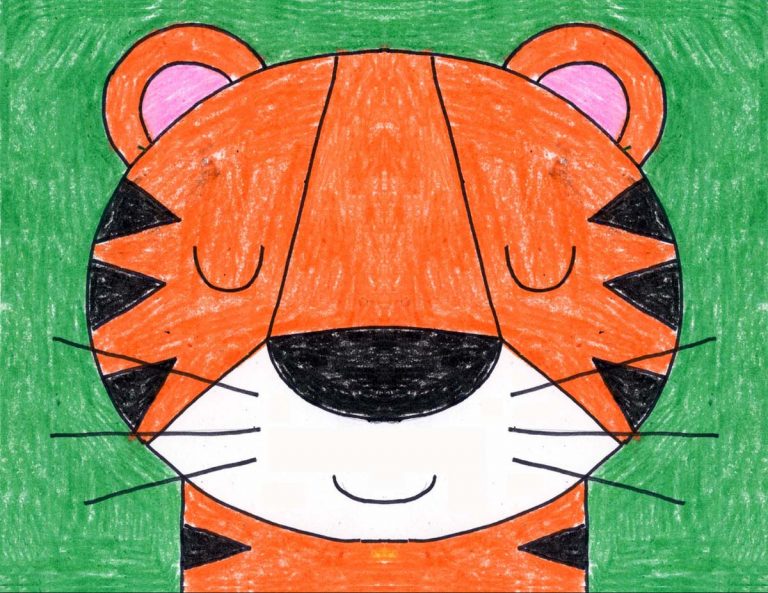 Easy How to Draw a Tiger Face Tutorial Video and Tiger Face Coloring Page