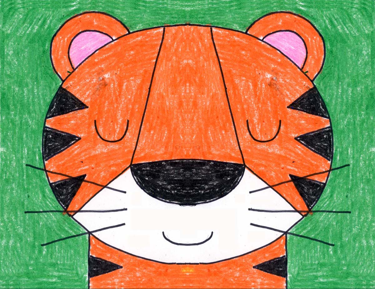 Easy How to Draw a Tiger Face Tutorial Video and Tiger Face Coloring Page