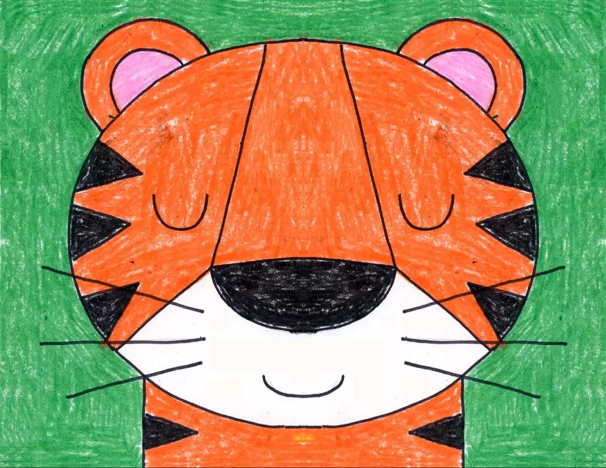 Easy How to Draw a Tiger Face Tutorial Video and Tiger Face Coloring Page