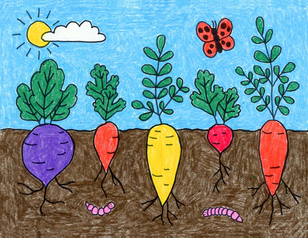Easy How to Draw Vegetables Tutorial and Vegetables Coloring Page