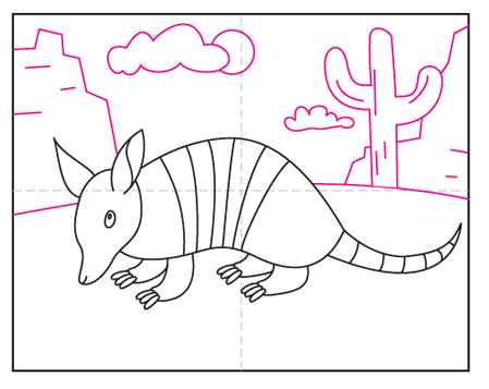 Easy How to Draw an Armadillo Tutorial and Armadillo Coloring Page