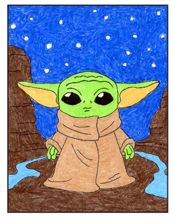 Draw Baby Yoda in Space · Art Projects for Kids