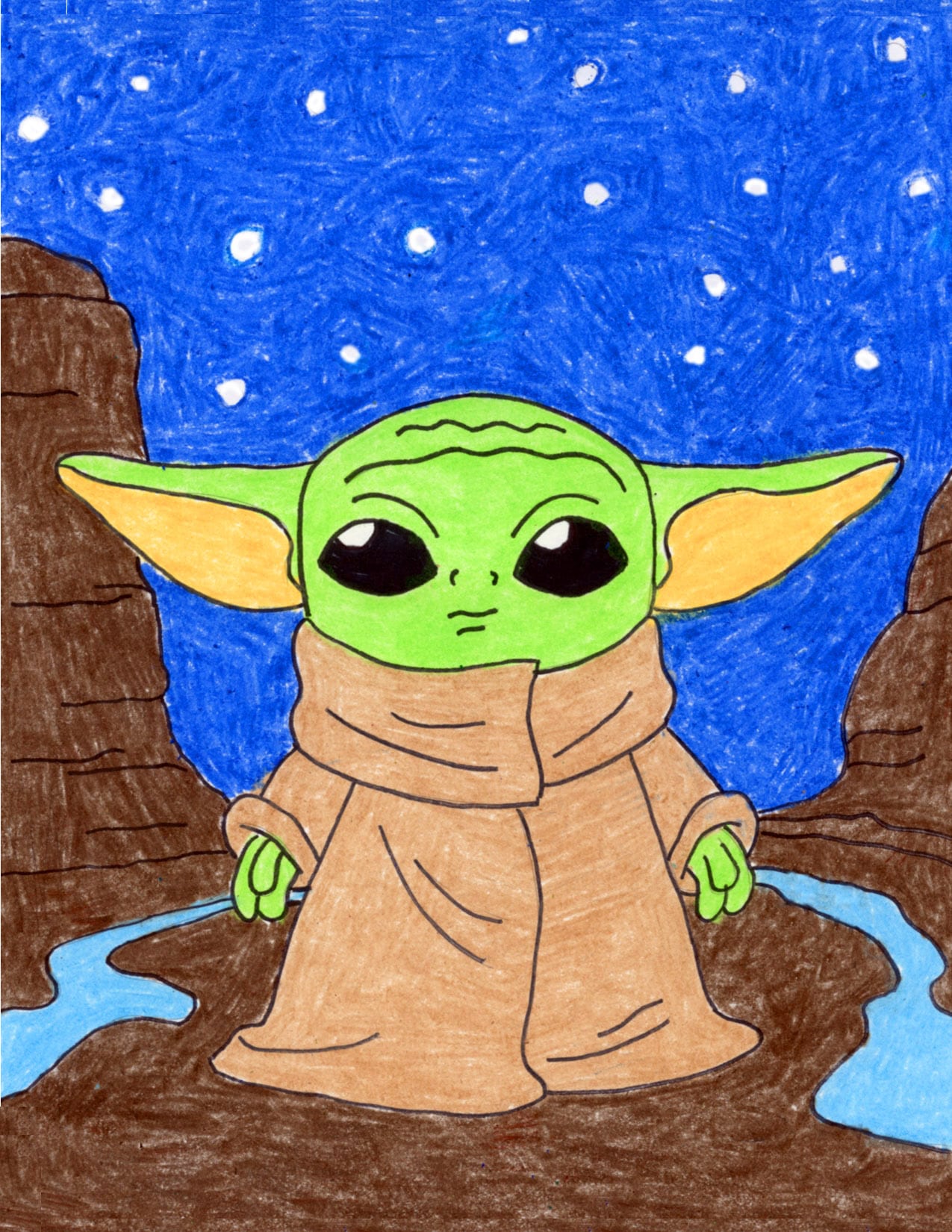 Draw Baby Yoda In Space Art Projects For Kids