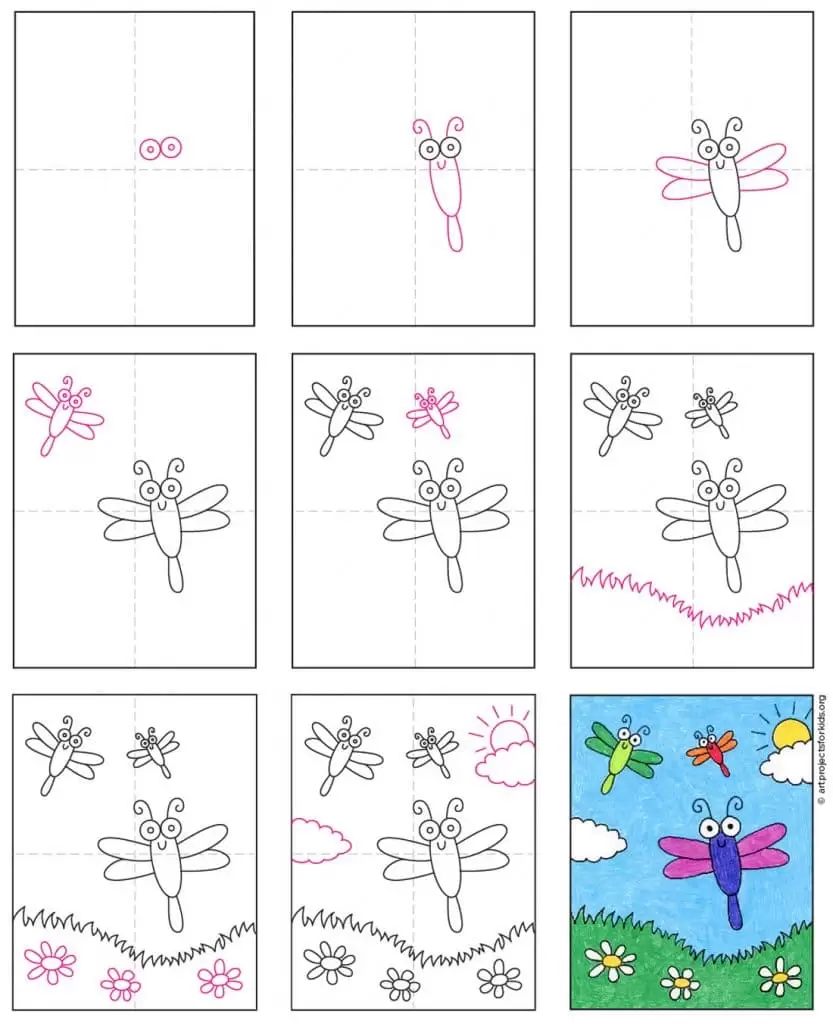Пошаговое руководство по рисованию простых мультяшных жуков, также доступное для бесплатной загрузки.
