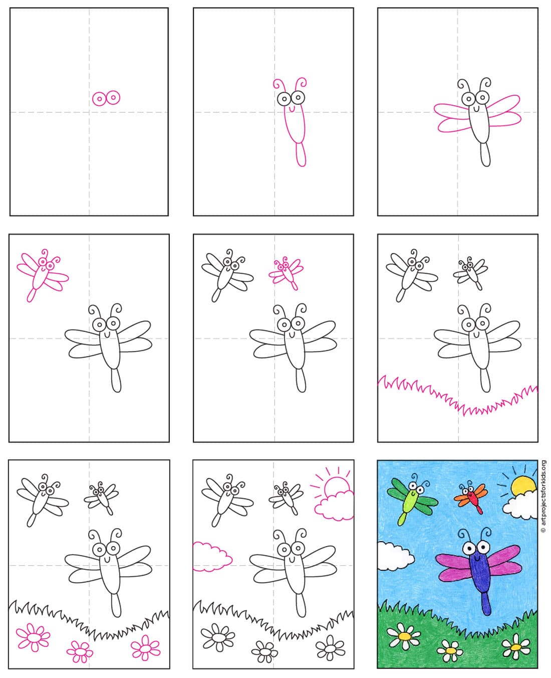 Easy How to Draw Cartoon Bugs Tutorial and Coloring Page