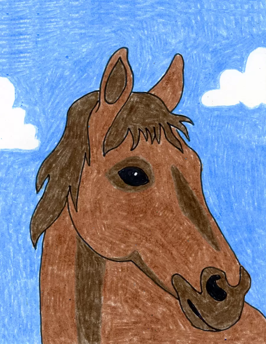 Easy How to Draw a Horse Head Tutorial and Horse Head Coloring Page