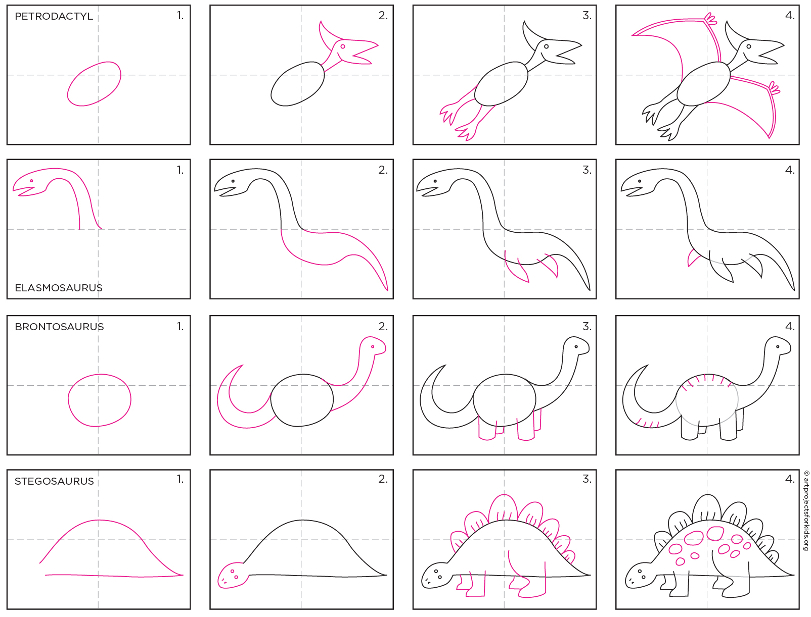 Easy How to Draw Simple Dinosaurs Tutorial and Dinosaur Coloring Page