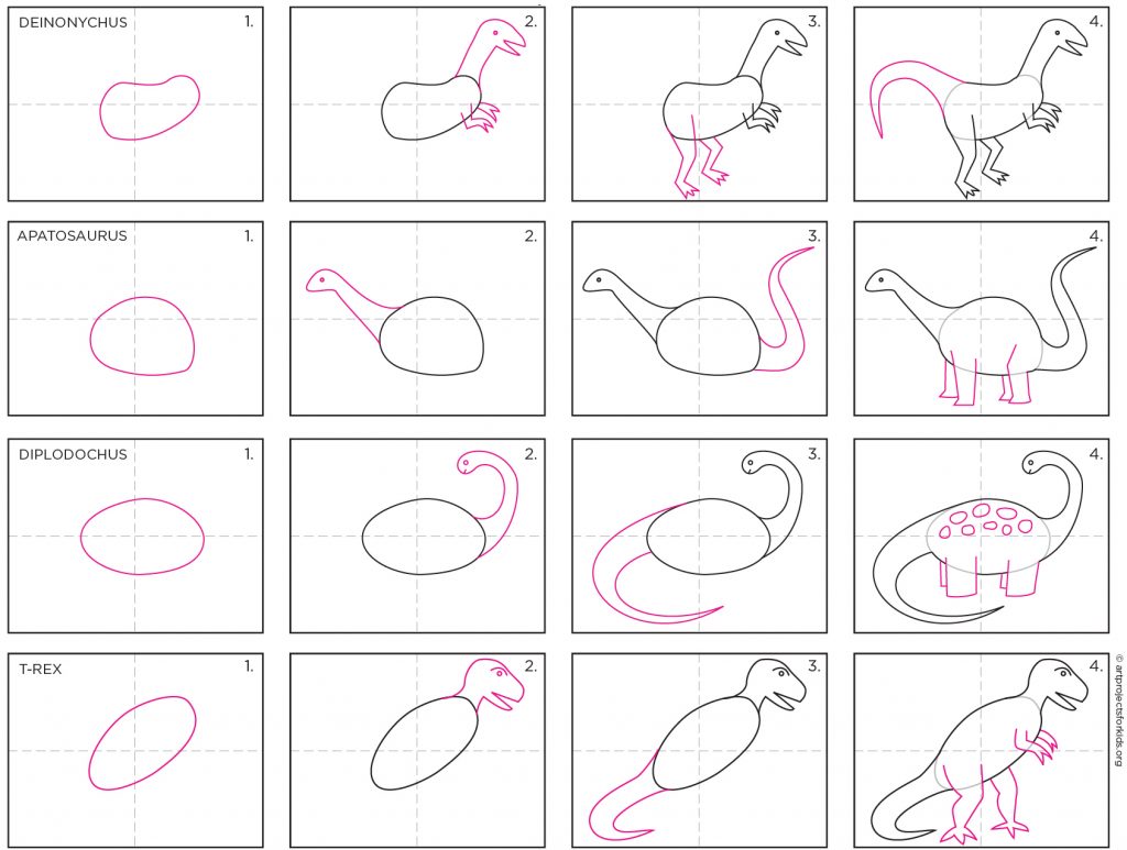 Easy How to Draw Simple Dinosaurs Tutorial and Dinosaur Coloring Page