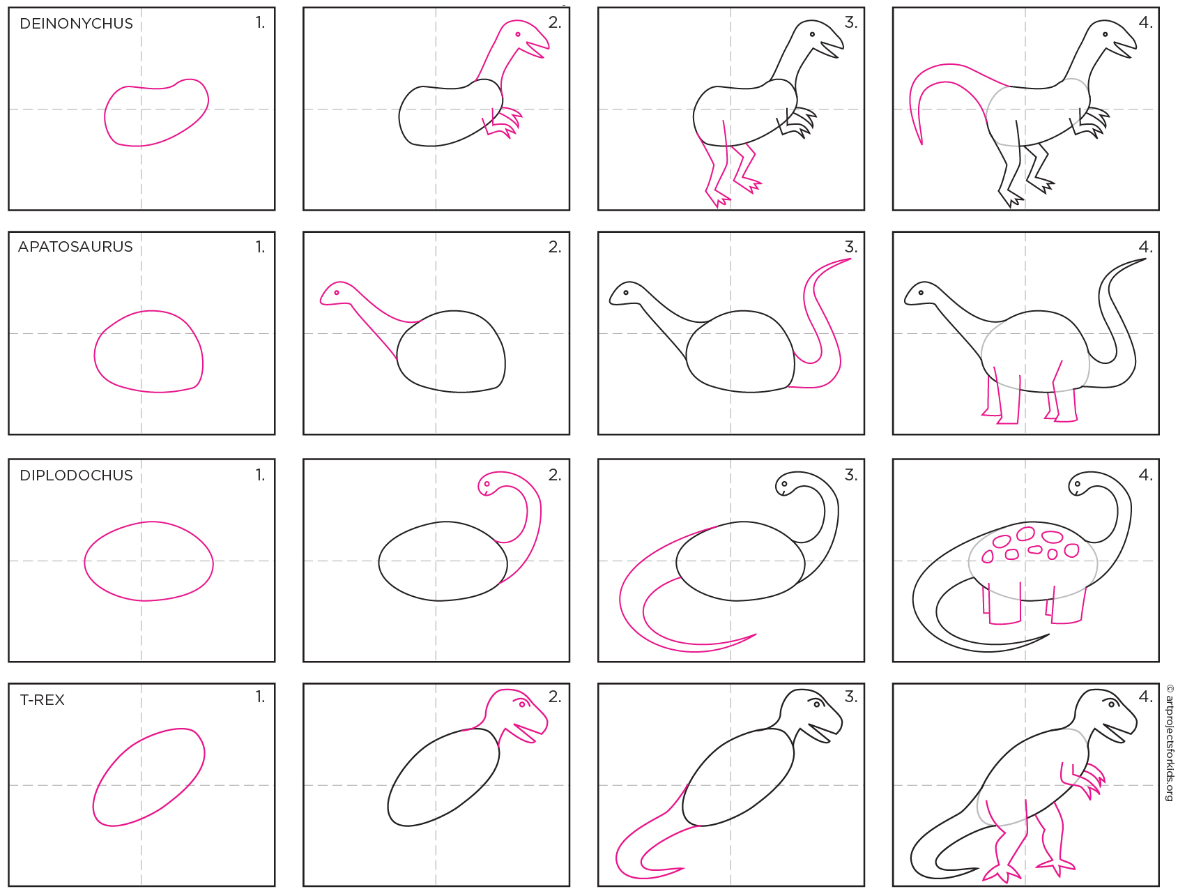 Easy How to Draw Simple Dinosaurs Tutorial and Dinosaur Coloring Page