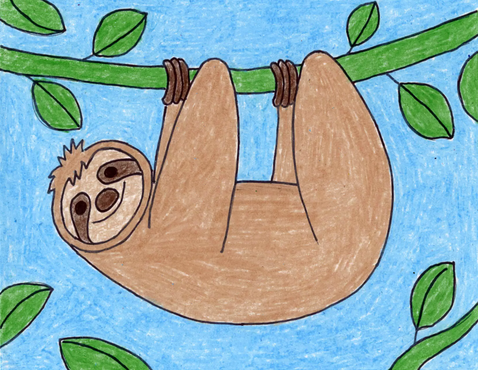 Easy How to Draw a Sloth Tutorial Video and Sloth Coloring Page