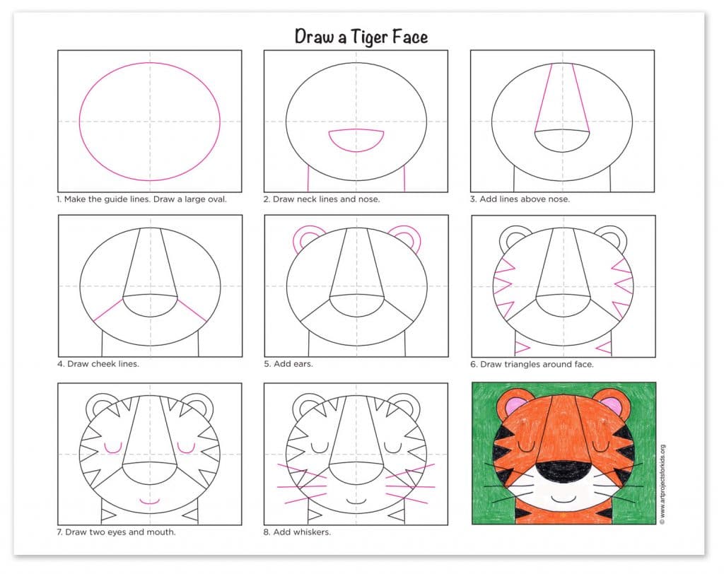 A step-by-step tutorial on how to draw a simple Tiger Face, also available as a free download.