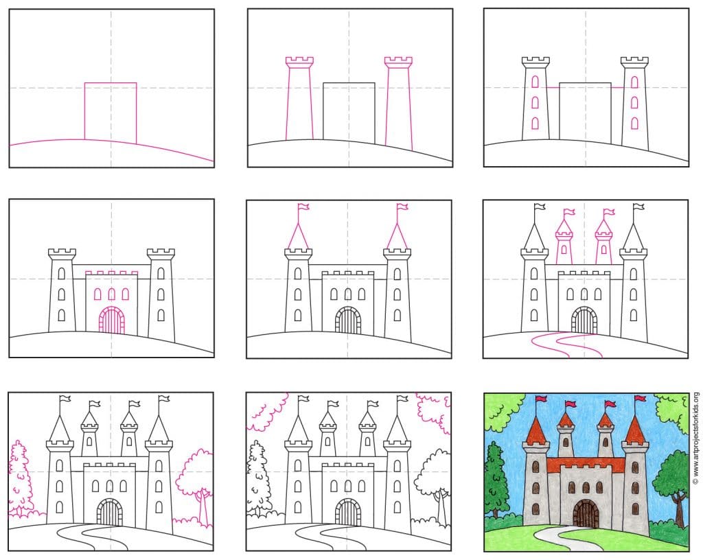 How To Draw Castle Pencil Drawing For Kids Step By St vrogue.co