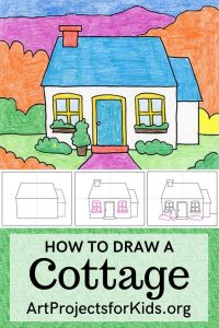 Easy How to Draw a Cottage Tutorial and Cottage Coloring Page