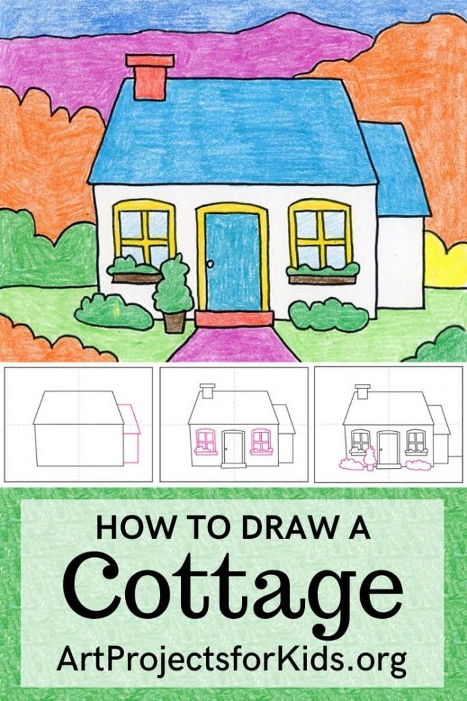 Easy How to Draw a Cottage Tutorial and Cottage Coloring Page