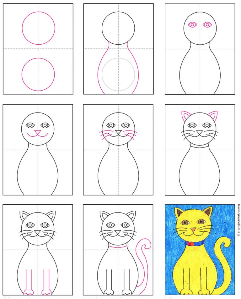 Easy How To Draw A Cat Tutorial And Easy Cat Coloring Page Art 