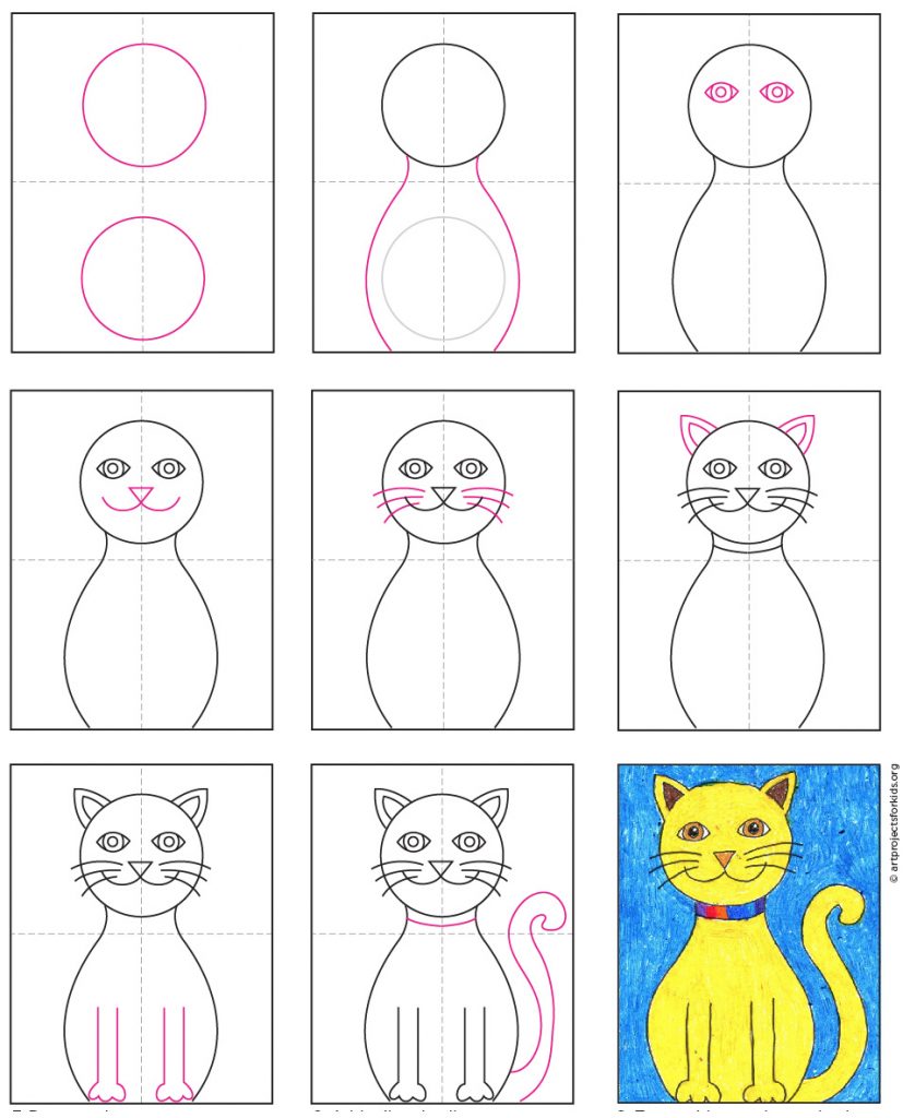 Easy How to Draw a Cat Tutorial and Easy Cat Coloring Page · Art