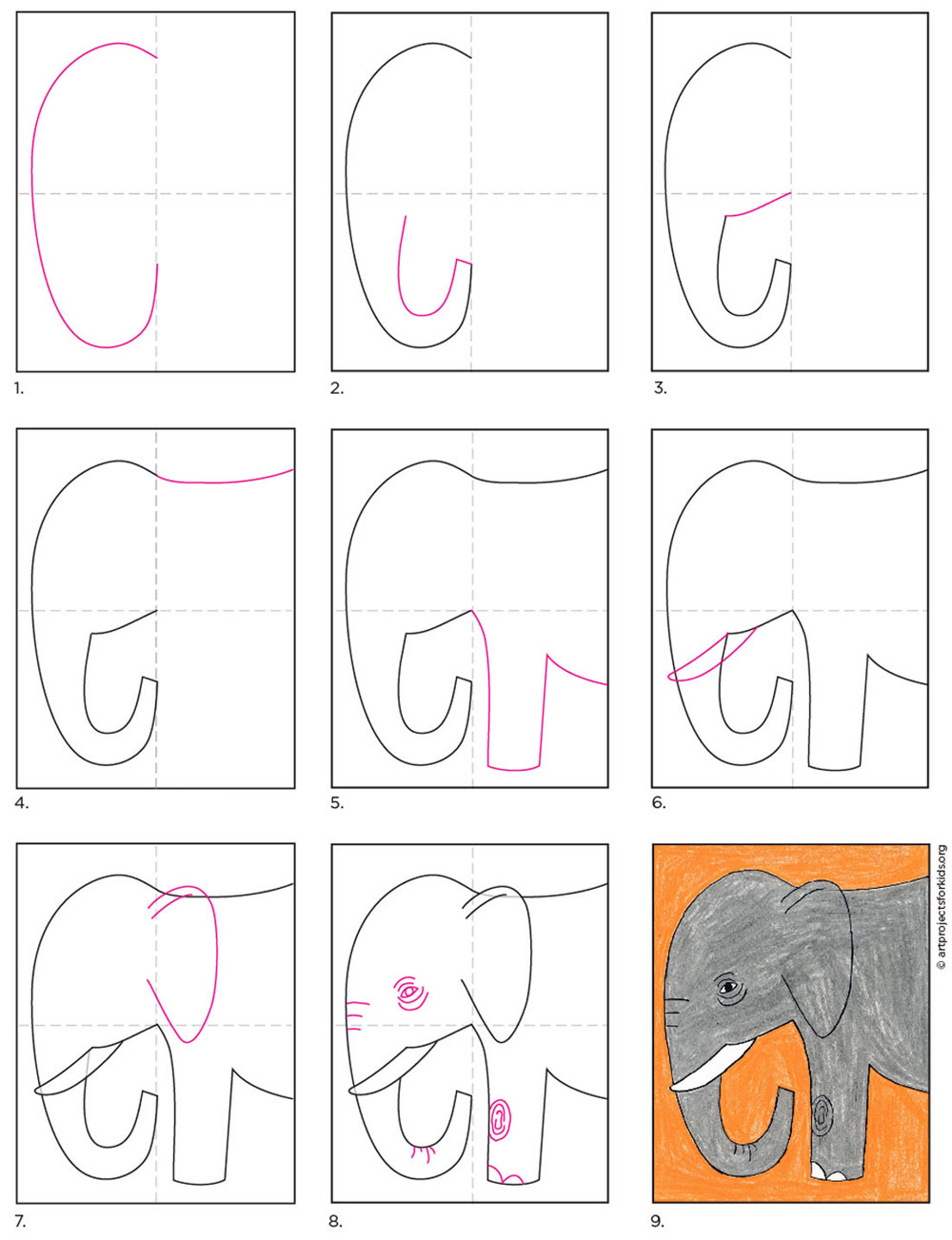 Easy How to Draw an Elephant Tutorial and Elephant